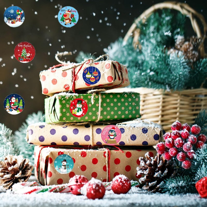 Ccswybf 1000 Pcs Christmas Stickers Roll - 1 Inch Self Adhesive Envelope & Round Stickers for Xmas Party Supplies, Holiday Greetings - Image 5